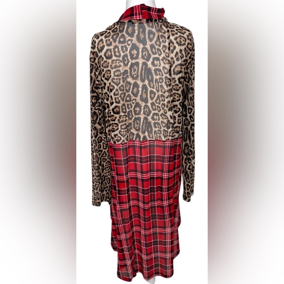 Crazy Train Plaid Red Black Cheetah Kimono Duster Flowy Boho Western Size XLG - Picture 4 of 15